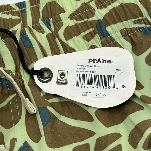 PrAna Metric E-Waist Board Shorts Size XXL Bio Mint Retro Bloom Swim Trunks NWT - Picture 5 of 12